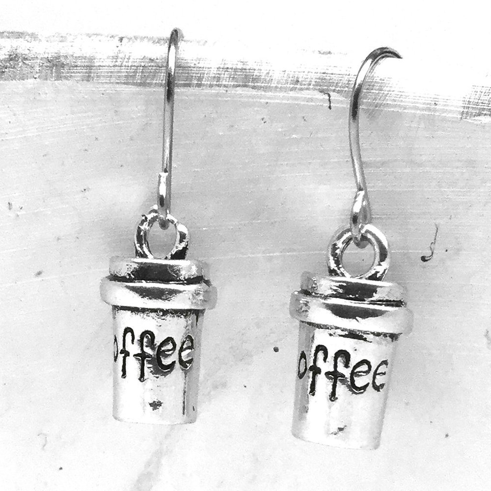Miniature Tiny Coffee Cups Java Coffee Addict Hypoallergenic Charm Earrings